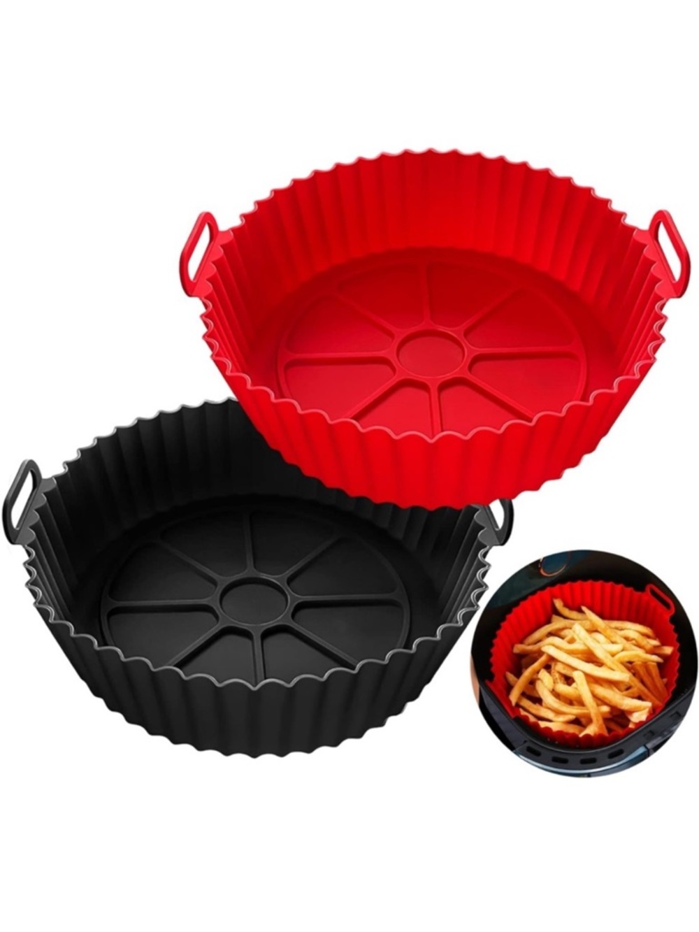 *NIP* 2 PCS Air Fryer Silicone Liners, 8” Reusable Basket/Pot 3-5 QT Red+Black